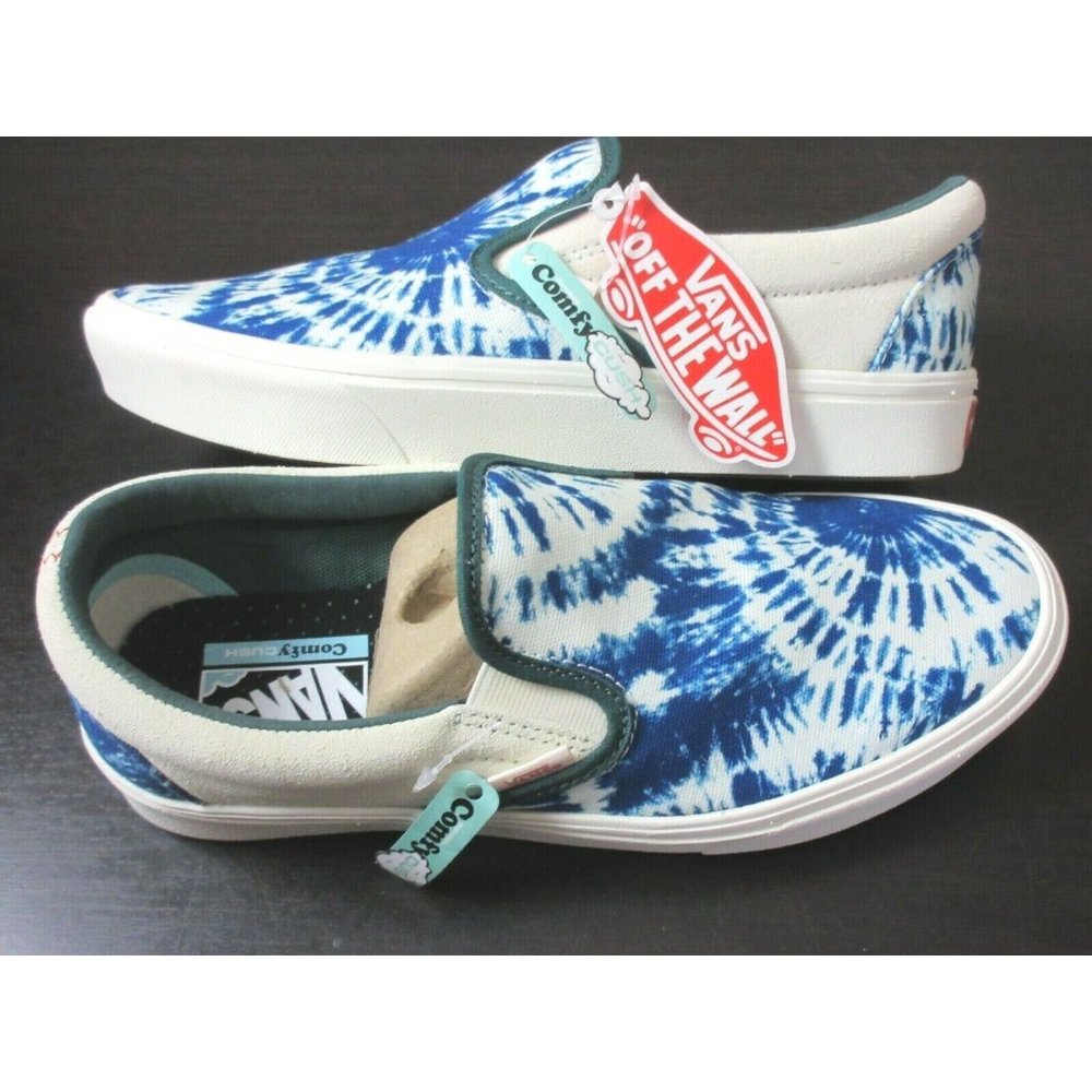 Vans Women's Comfycush Slip on Tie Dye Shoes Antique White Blue Size 6 NIB